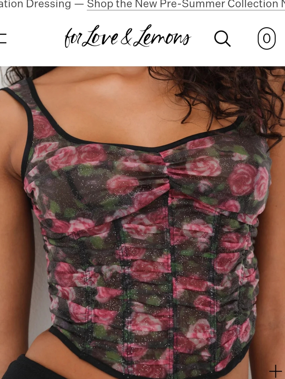 For Love & Lemons Black Sheer Mesh Floral Corset Ciara Bustier Top